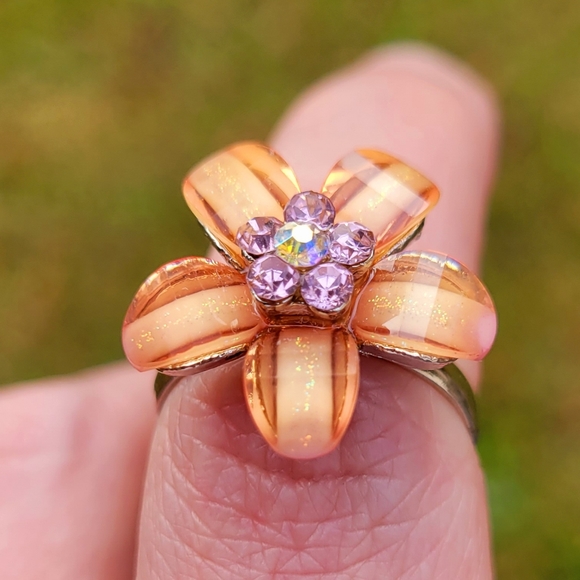 Prarie Flower Pink Crystal Gem Stone Ring One Size Fits All - Picture 3 of 10